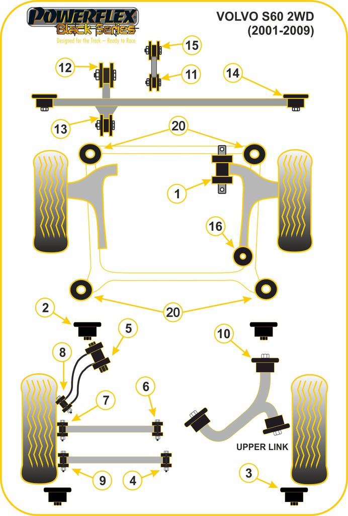 For Volvo S80-Mk1 2000-2007 PowerFlex Black Series Strut Brace Tensioning Kit