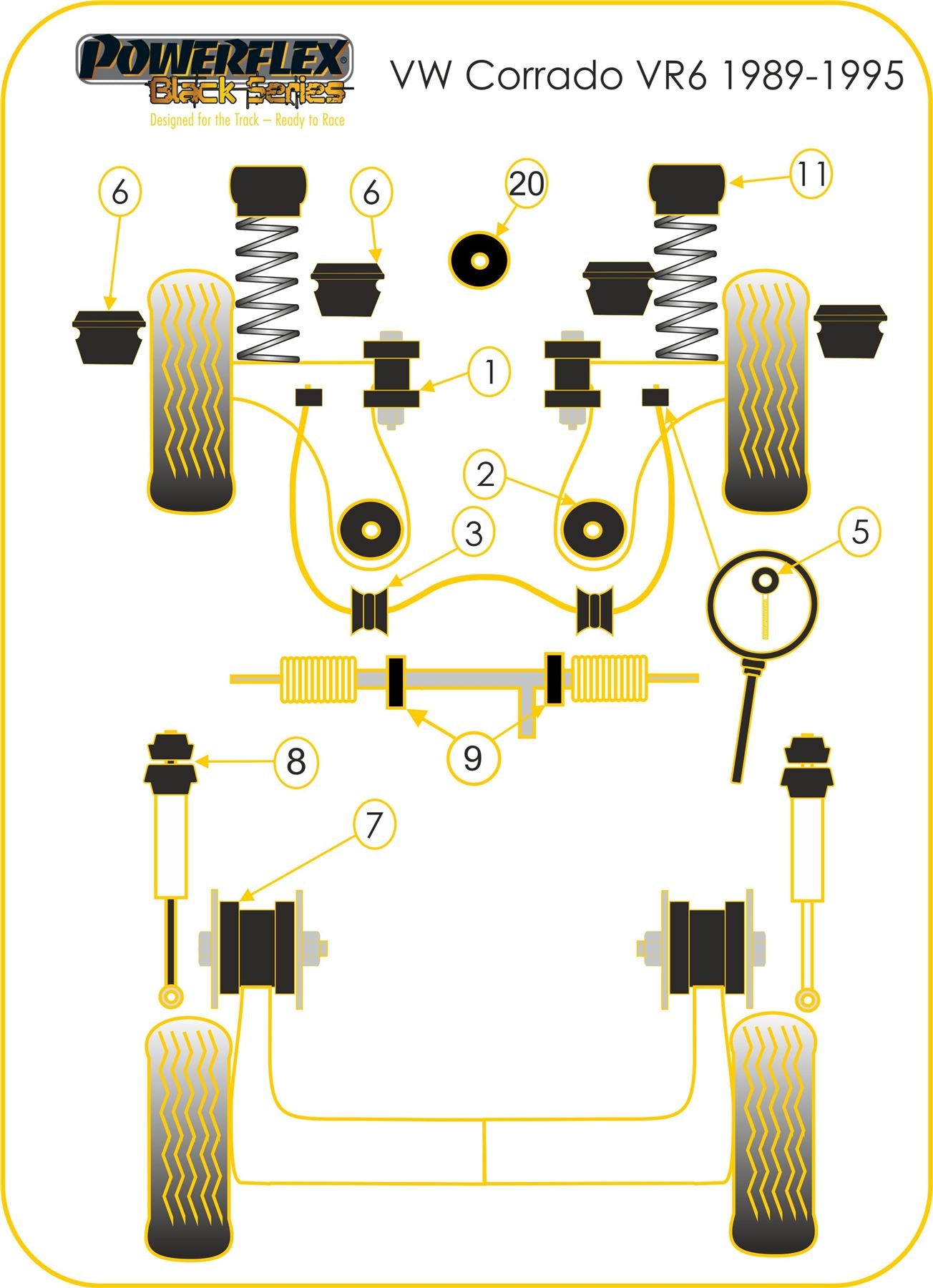 For VW Corrado VR6 (1989-1995) PowerFlex Black Front Wishbone Bush Set