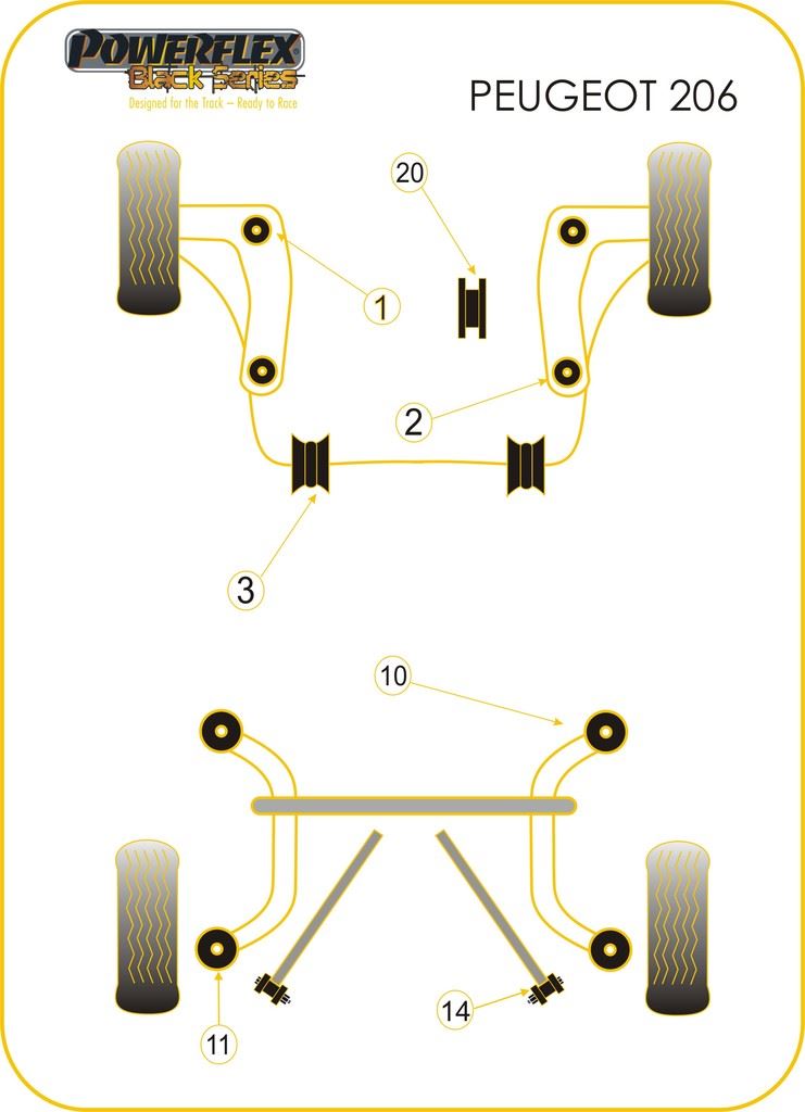For Peugeot 206 PowerFlex Black Series Front Arm Rear Bush