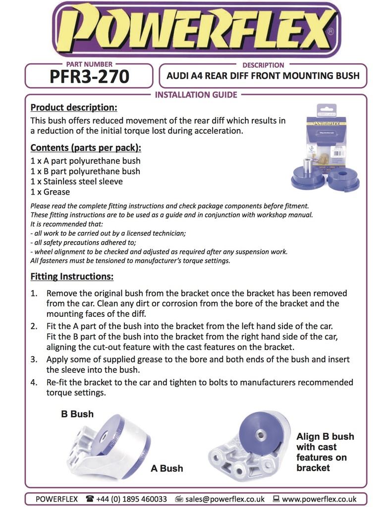 For Audi RS4 PowerFlex Rear Diff Front Mounting Bush