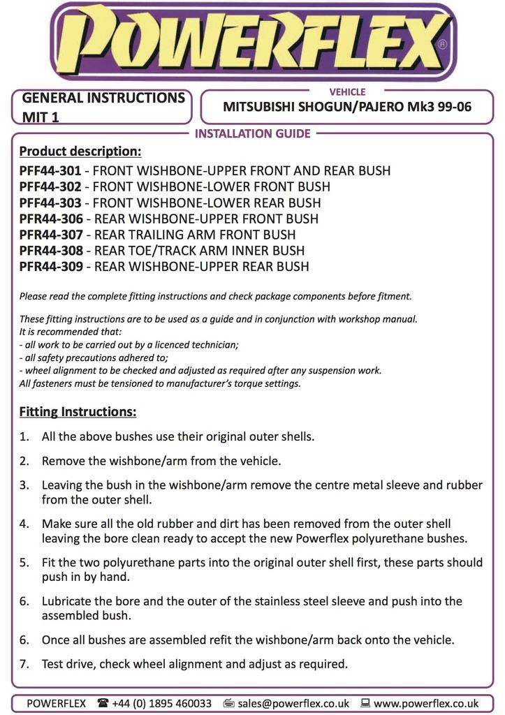 Mitsubishi Shogun 2000-2006 V7* Models PowerFlex Rear Upper Wishbone Rear Bush