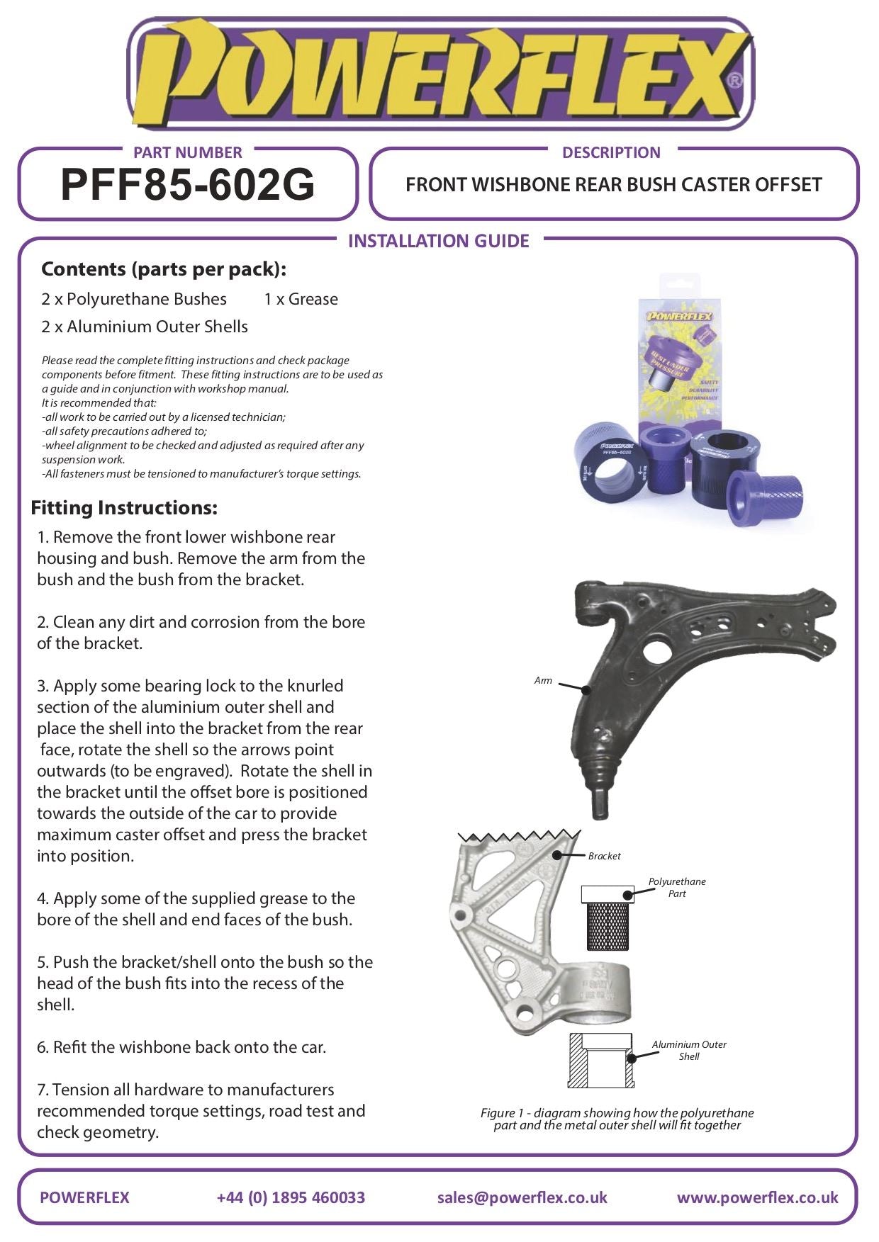 Audi A2 (1999-2005) PowerFlex Front Wishbone Rear Bush Caster Offset