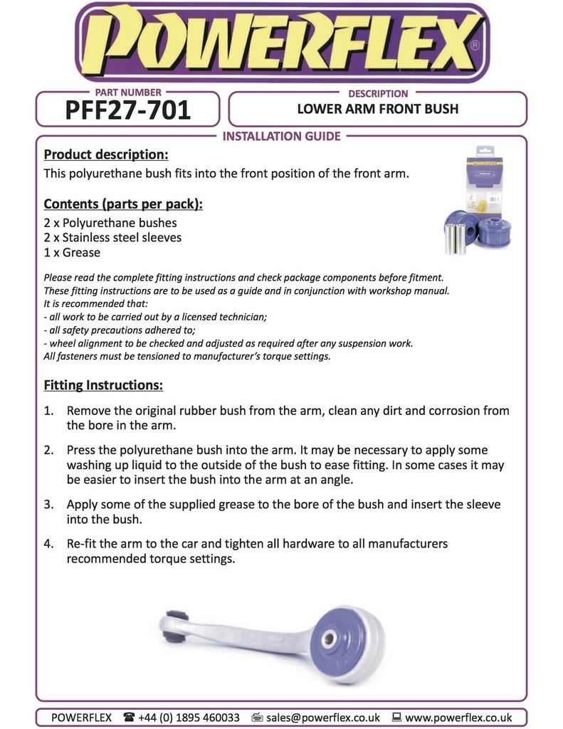 For Jaguar F Type 2013- PowerFlex Front Lower Arm Front Bush
